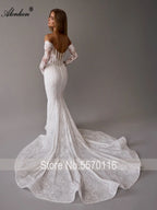 Alonlivn Customize Made Beauty Lace Fitted Beaded 2 In 1 Mermaid Wedding Gowns Trumpet Removable Train Bridal Gowns