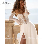 Lakshmigown Summer Wedding Dress Sweetheart Long Sleeves Illusion Lace Applique Slit Chiffon Bride Gown Customized