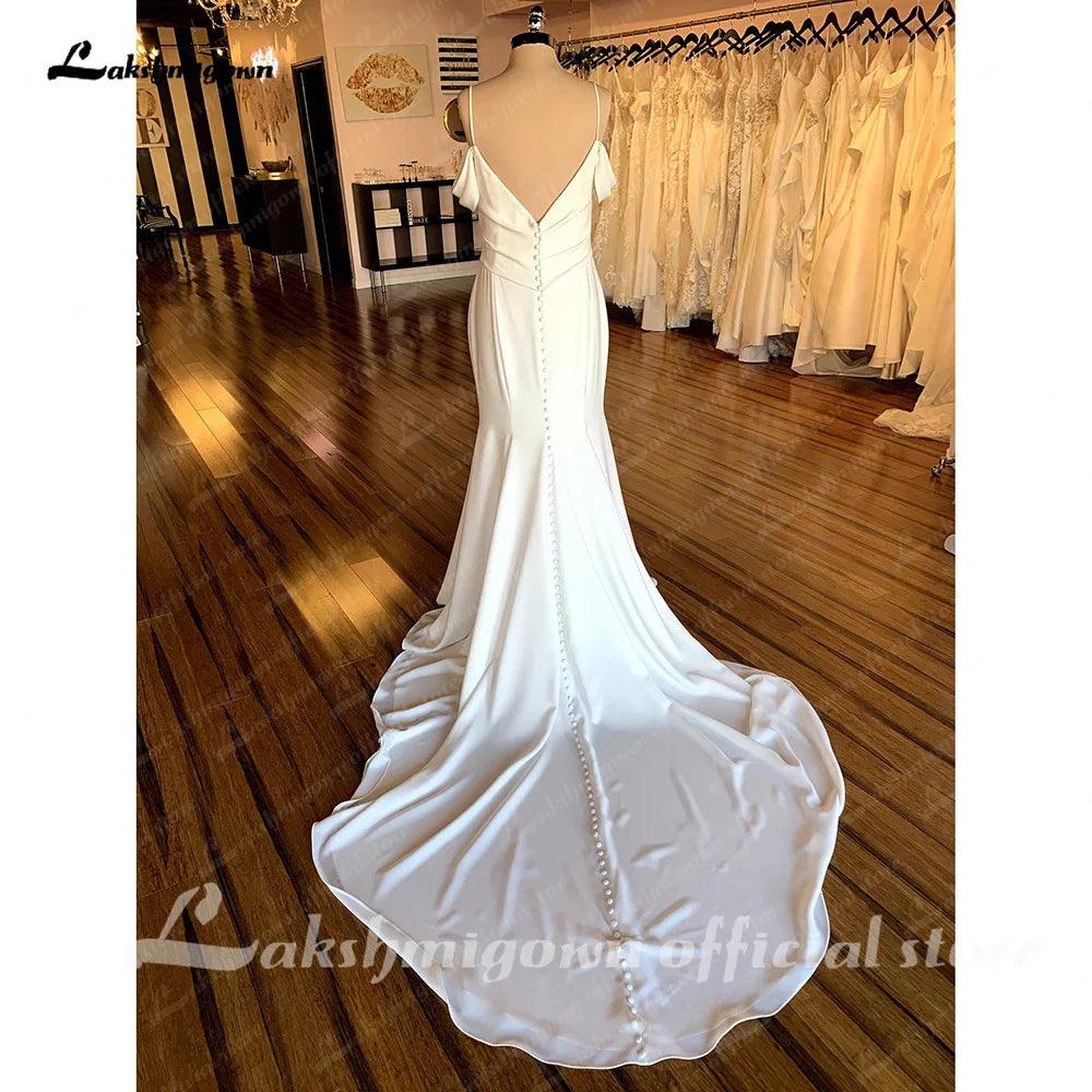 NumberSea Soft Satin Boho Wedding Dress with V Neck 2025 Bridal Gowns Spaghetti Straps suknia slubna hochzeitskleid