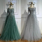 Serene Hill Turquoise A-line Beaded Evening Dress with Cape Sleeves Elegant Party Gowns for Women Customized DLA72965