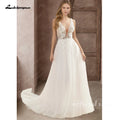 Lakshmigown Deep V-Neck Boho Wedding Dress Elegant Open Back A-line Sweep Train Brides Gown Vestidos De Novia Customized