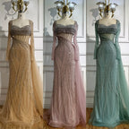 Serene Hill Nude Long Sleeves Beaded Evening Dresses with Skirt 2025 Party Gowns for Formal Occasion DLA72812 Customized