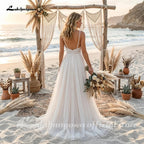 Lakshmigown Boho Spaghetti Straps Wedding Dresses Cheap Sexy Bride Lace Beach Wedding Gown V Neck  Customized
