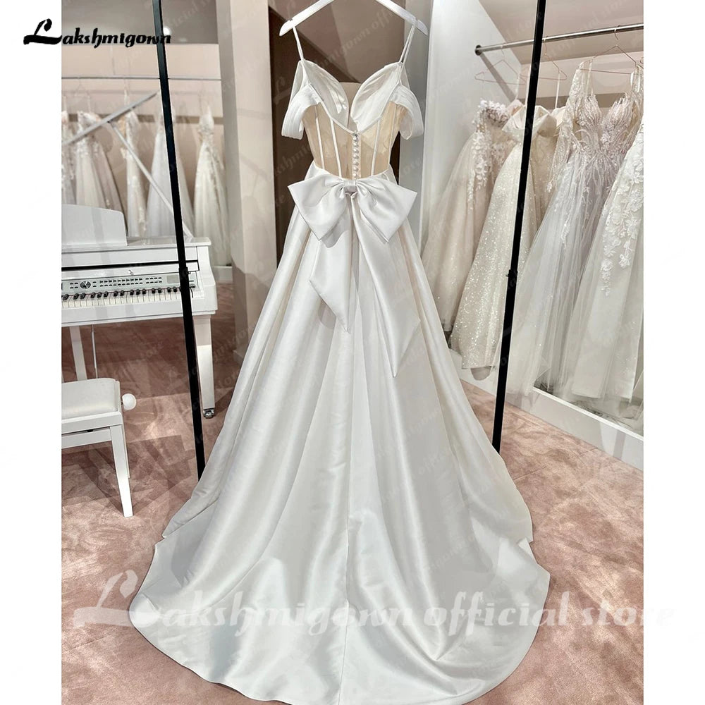 Lakshmigown Luxury Wedding Dresses Women's A Line Sexy Off Shoulder Sweetheart Princess Bridal Gowns Satin Vestidos Customized