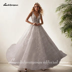Lakshmigown V Neck Sleeveless Wedding Dresses For Women Beads A Line Ivory Lace Romantic Bride Boho Bridal Gown Customized