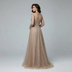 Serene Hill Custoomized Caramel Evening Prom Dress 2026 Elegant Long Sleeves A-Line Arabic Muslim Formal Party Gown DLA72563A