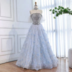 Serene Hill Blue A-Line Evening Dress Beaded 3D Floral Appliques Off Shoulder for Women Wedding Party 2026 Customized DLA73580