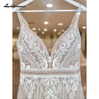 Lakshmigown Lace Boho Wedding Dress Sexy Beach V Neck Open Back Chic Appliques Spaghetti Straps Bridal Gowns Customized