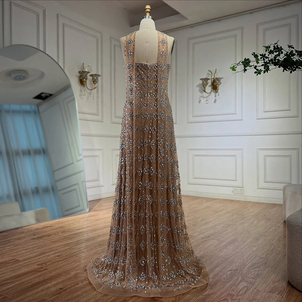 Serene Hill Customized 2026 Nude Luxury Beaded Mermaid Evening Dresses Glala Party Gowns for Women DLA72871