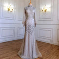 Serene Hill Customized Silver Beaded Mermaid Evening Dresses 2025 Full Sleeves Elegant Party Gowns For Women DLA71036