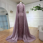 Serene Hill Pink Long Sleeves High Neck Muslim Mermaid Beaded Evening Party Gown Dress with Cape for Women DLA72533 Customized