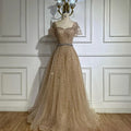Serene Hill 2025 Customized Dubai Nude A-Line Beaded Backless Evening Dresses Gowns for Wedding Party DLA72834