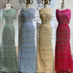 Serene Hill 2026 Customized Nude Mermaid Sleeveless Evening Dress with Long Cape Dubai Wedding Party Gowns for Women DLA72126B