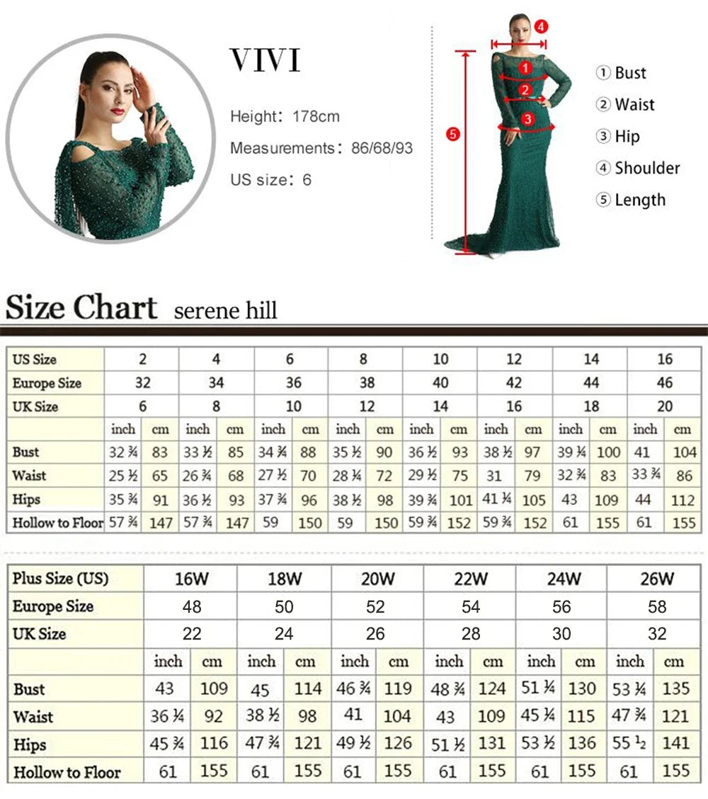 Serene Hill Customized 2026 Lapel Collar Long Sleeve Evening Dress Luxury Beaded A-Line Modest Party Gowns DLA73663