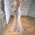 Serene Hill 2026 Nude Off Shoulder Mermaid Beaded Evening Gowns Wedding Party Dresses for Women DLA73214 Customized