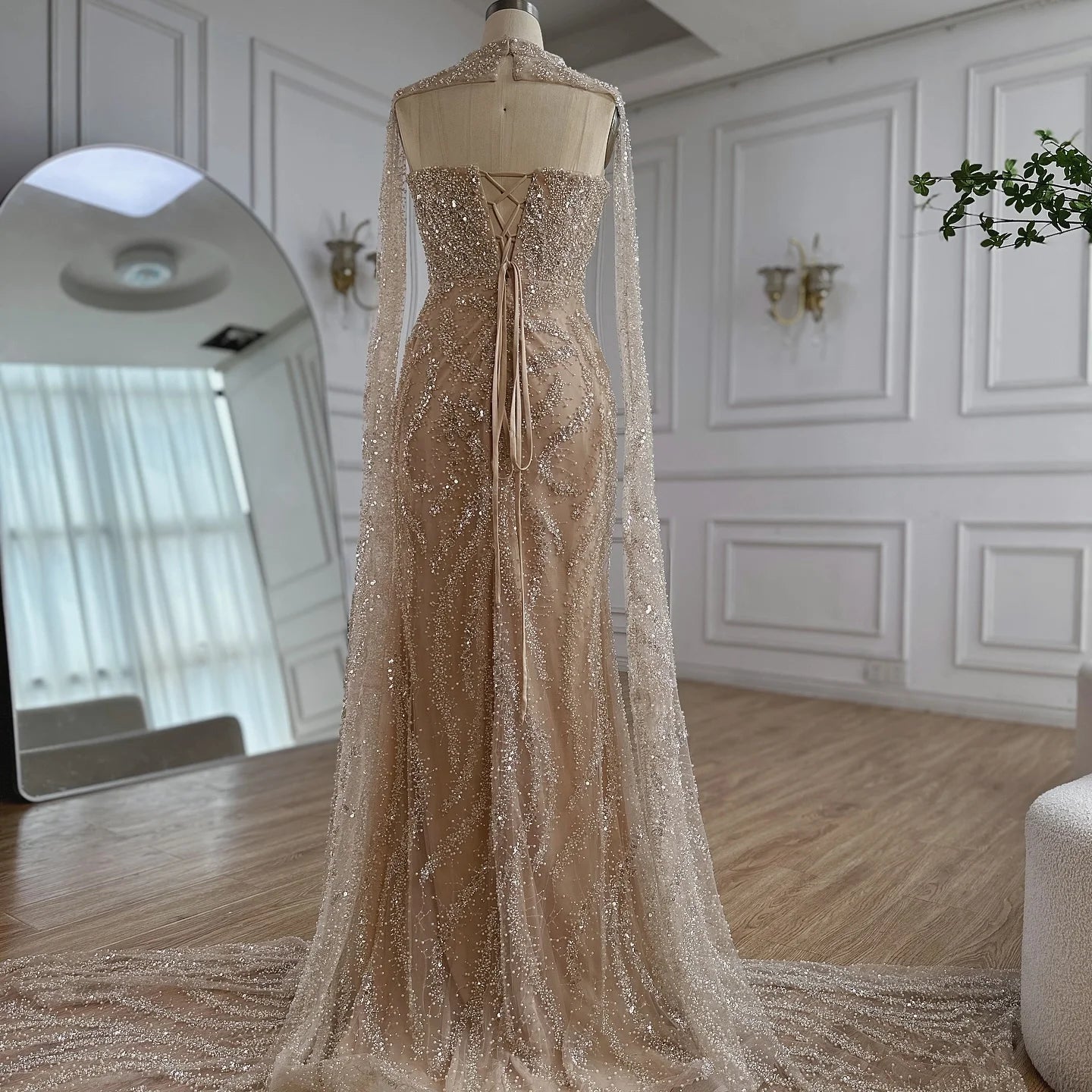 Serene Hill Red Mermaid Detachable Cape Sleeves Evening Dresses with Lace Up Back Party Gowns for Women DLA72824 Customized