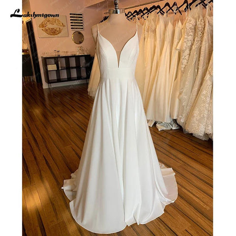 NumberSea Einfache Brautkleider 2025 Neue Ankunft V-ausschnitt Lange Braut Kleid Hohe Qualität Zipper A-linie Elegante Brautkleid 