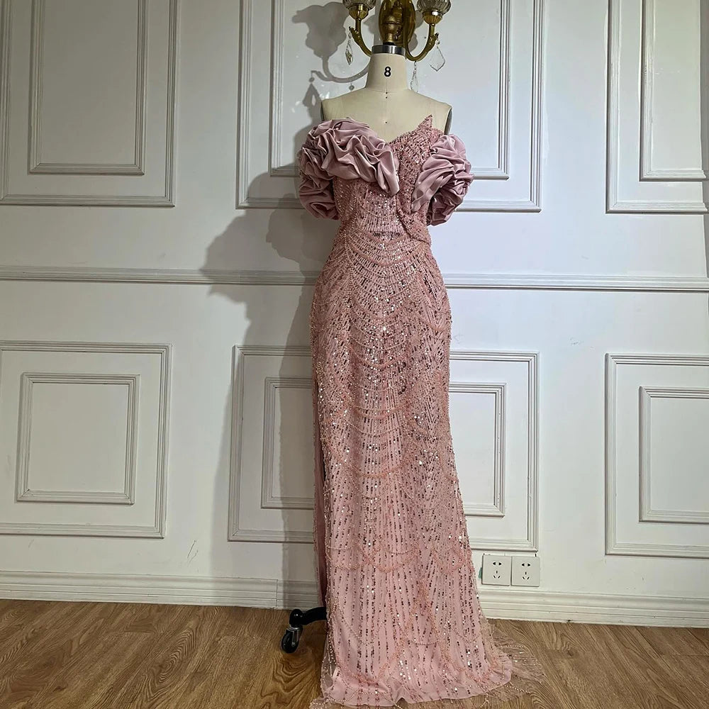 Serene Hill Customized Sage Green Off Shoulder Mermaid Evening Dresses 2024 Arabic Formal Gowns For Women Wedding Party DLA72281