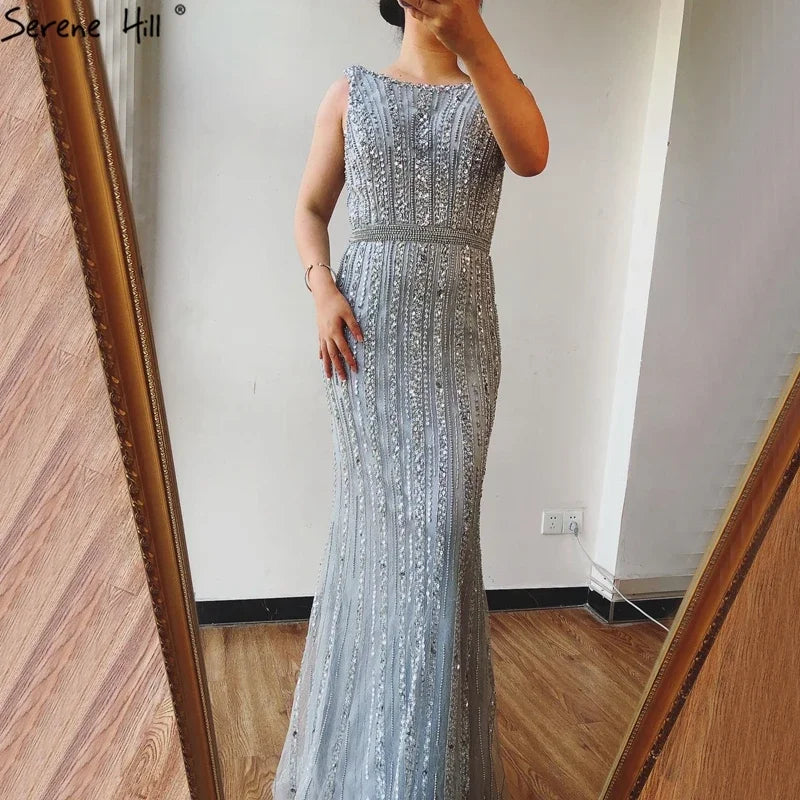 Serene Hill Customized Pink Mermaid Long Sleeves Two Piece Evening Dresses with Jacket Beaded Party Gowns For Women DLA70503