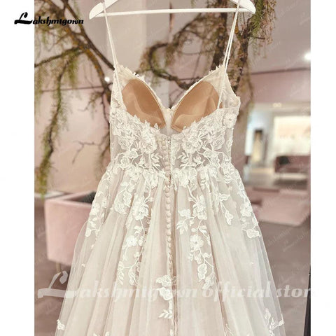 Vestido de noiva NumberSea com alças finas 2025, robe longo e elegante, vestido de noiva para praia, aplicações de renda floral, robe de marie 