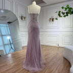 Serene Hill 2025 Pink Strapless Mermaid Beaded Evening Dress with Cape Wedding Party Gowns for Women DLA73195 Customized