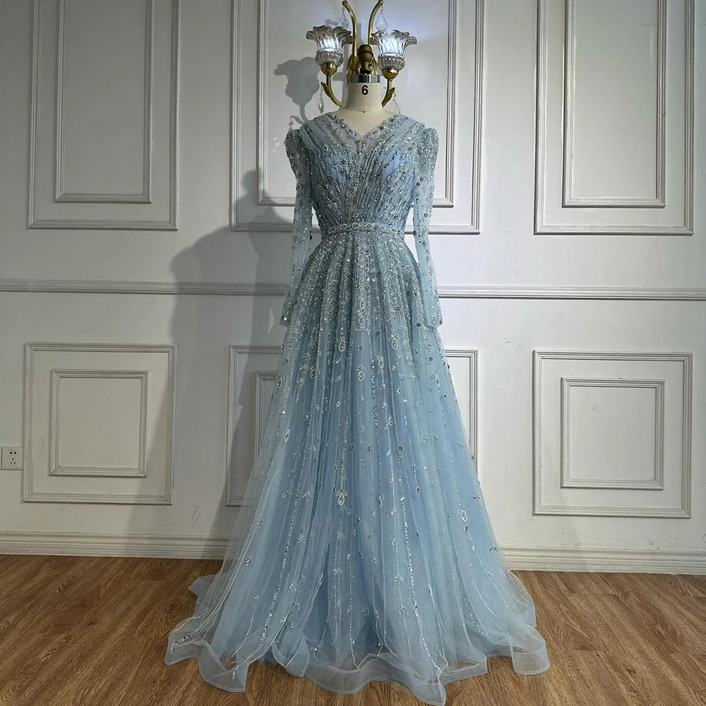 Saudi Arabic Elegant Nude A-Line Beaded Evening Dress Gown For Wedding Occasion 2025 DLA71803D Customized