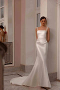Lakshmigown Customized Elegant Satin Square Collar 2 In 1 Mermaid Wedding Dresses Beading Pearls Lace Sleeveless Bridal Gown