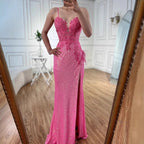 Abito da Ballo Sirena Lusso Rosa Piume Perline con Spacco LA72987