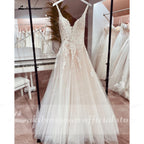 Lakshmigown Sexy Beach Wedding Dresses Illusion Appliques Boho Bride Dresses Open Back A-Line Tulle Bridal Gowns Robe De Mariee