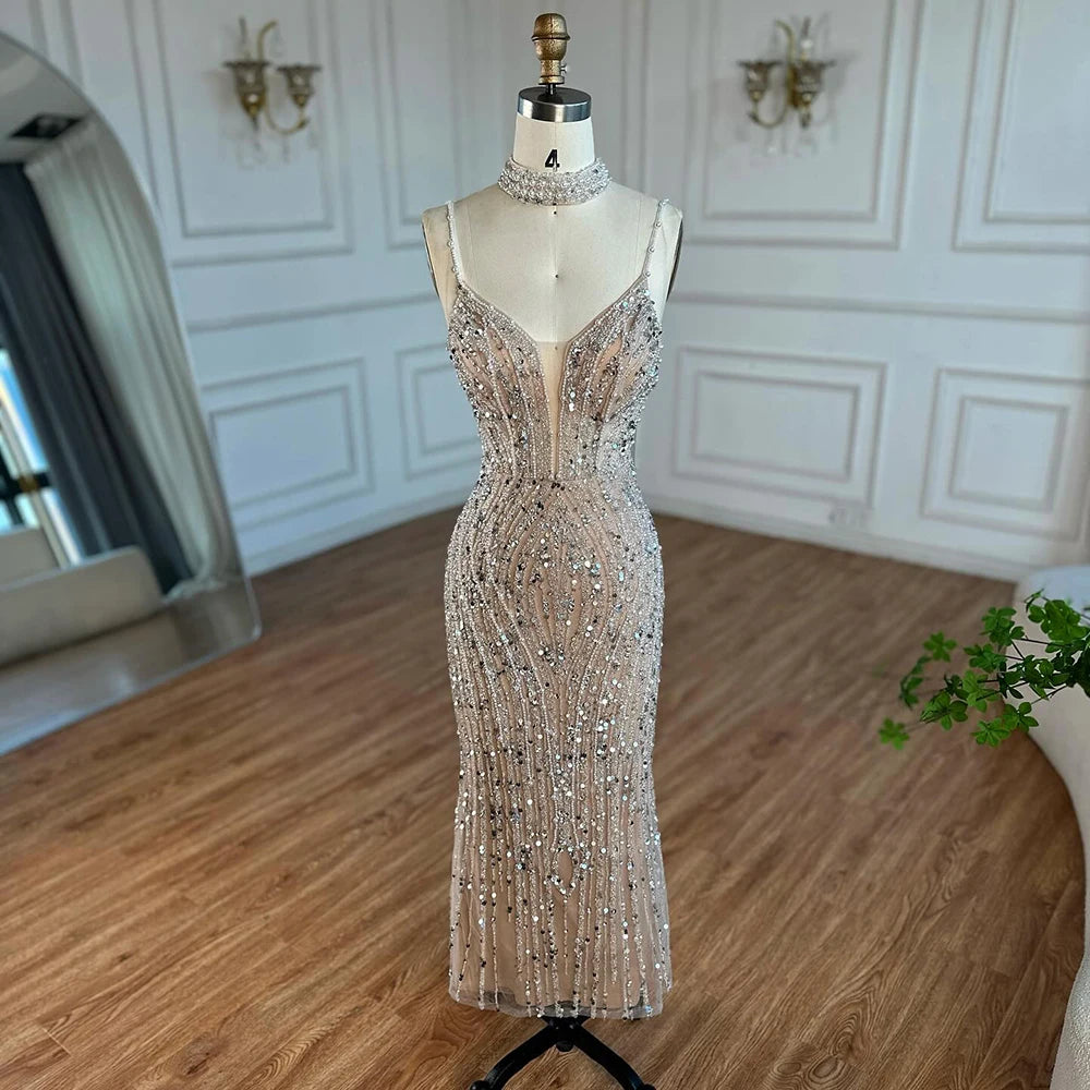 Serene Hill Nude Mermaid Beaded Evening Dresses 2025 Ankle Length Party Gowns for Women DLA72047D Customized