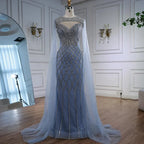 Abito da sera sirena con perline e mantella color nude lussuoso LA72814