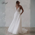 Customized Sexy Backless V Neck Spaghetti Straps Lace Wedding Dresses Luxury Flowers Court Train A Line Vintage Bridal Gown