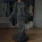 Serene Hill 2025 Flared Sleeves Caramel Beaded Dubai Mermaid Evening Dresses Gowns for Party DLA72771 Customized