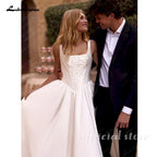 Lakshmigown Satin Wedding Dresses Spaghetti Straps Appliques Bride Gown Draped A-Line Bridal Gown Robes de Soriee Customized