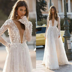 Sexy Deep V Neck Elegant 2027 Wedding Dresses Boho Backless 3D Flora Lace Appliques Beach Bridal Gown Custom Vestido De Novia