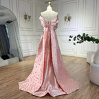 Serene Hill Customized Elegant Red Off-Shoulder Evening Gowns with Floral Satin Arabic Party Prom Dress for Women DLA72483
