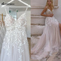 Lakshmigown Summer Split Side Lace Appliques V Neck Wedding Dress for Women Spaghetti Straps Bridal Gown Abito Da Sposa
