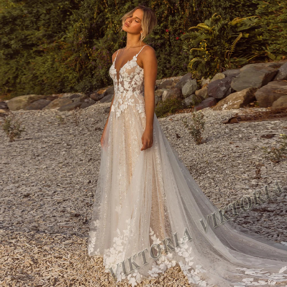 VIKTORIA Trendy Wedding Dress For Bride Sweetheart Spaghetti Straps Buttons Robe De Mariée Women Personalized Customization
