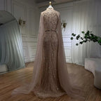 Dubai Grey Mermaid Cape Sleeves Pearls Beaded Elegant Evening Dresses Gowns 2025 Wedding Party DLA72372 Customized