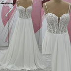Lakshmigown Sweetheart A Line Wedding Dress Chiffon Spaghetti Straps Sweep Train Wedding Gown Customized Vestido De Noche