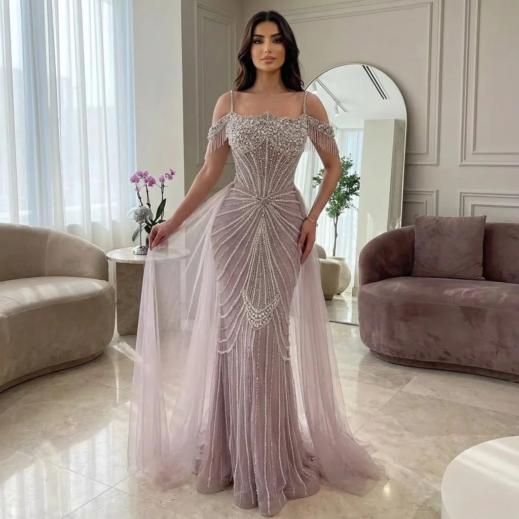 Serene Hill 2026 Mermaid Evening Gowns Pearl Beaded Tassel Formal Party Dresses for Wedding Guest DLA73148B Customized