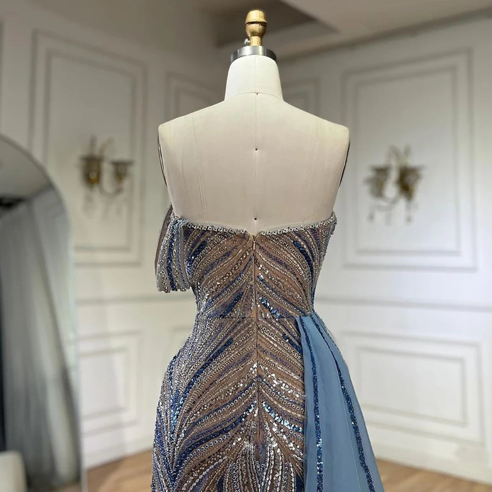 Serene Hill Blue Strapless Mermaid Beaded Evening Dresses with Skirt Formal Party Gwons for Women DLA72662 Customized