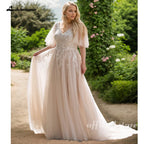 Lakshmigown Plus Size Wedding Dress New Women Applique Lace V-Neck Champagne A-Line Bride Gowns Robe De Mariée Customized