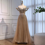 Serene Hill 2026 Nude Luxury Beaded Mermaid Off Shoulder Evening Dress Formal Party Gowns for Women Customized DLA73128