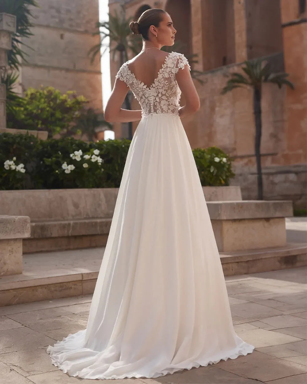 Lakshmigown Lace Chiffon Wedding Dress 2026 Brides Boho Women Cap Sleeve V-Neck Open Back Elegant Bridal Gown Customized