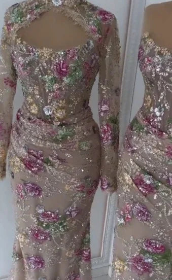 Serene Hill Mermaid Long Sleeves Evening Dress Flower Pattern Formal Wedding Party Gowns for Women 2026 DLA73552F Customized