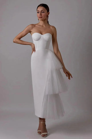 NumberSea Kurzes Boho-Brautkleid mit Falten, Tüll, Satin, Brautkleid, Vestido De Noiva, Hochzeitspartykleid 