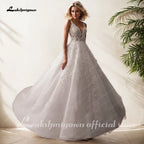Lakshmigown V Neck Sleeveless Wedding Dresses For Women Beads A Line Ivory Lace Romantic Bride Boho Bridal Gown Customized