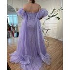 Serene Hill Customized Blue Mermaid Puff Sleeves Beaded Evening Dresses Dubai Elegant Party Gowns For Women 2024 DLA71823