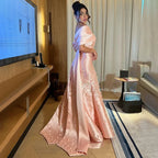 Serene Hill Customized Elegant Red Off-Shoulder Evening Gowns with Floral Satin Arabic Party Prom Dress for Women DLA72483